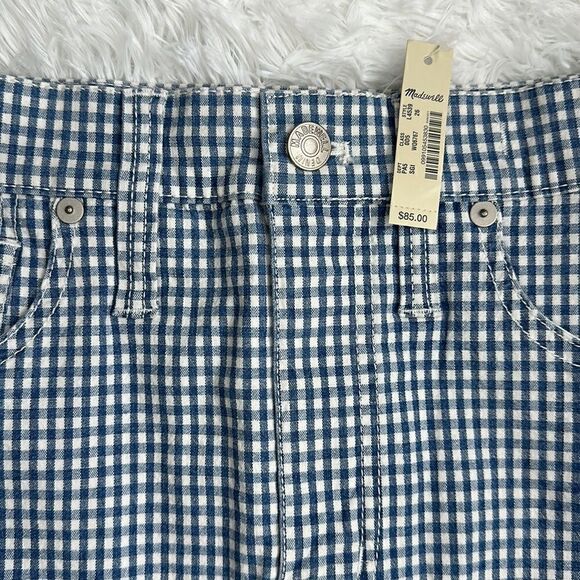 NWT Madewell Straight Stretch Mini Skirt Gingham: Raw Hemmed in Blue/White S 26 - Picture 2 of 10